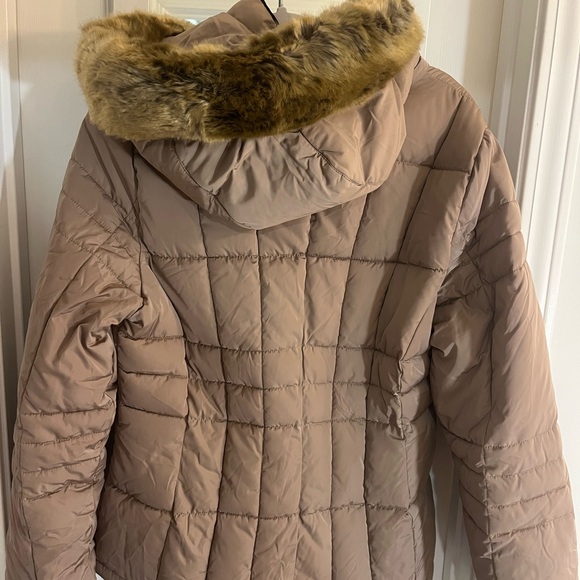 Calvin Klein Brown Puffer Jacket with Faux Fur Hood - Picture 3 of 3